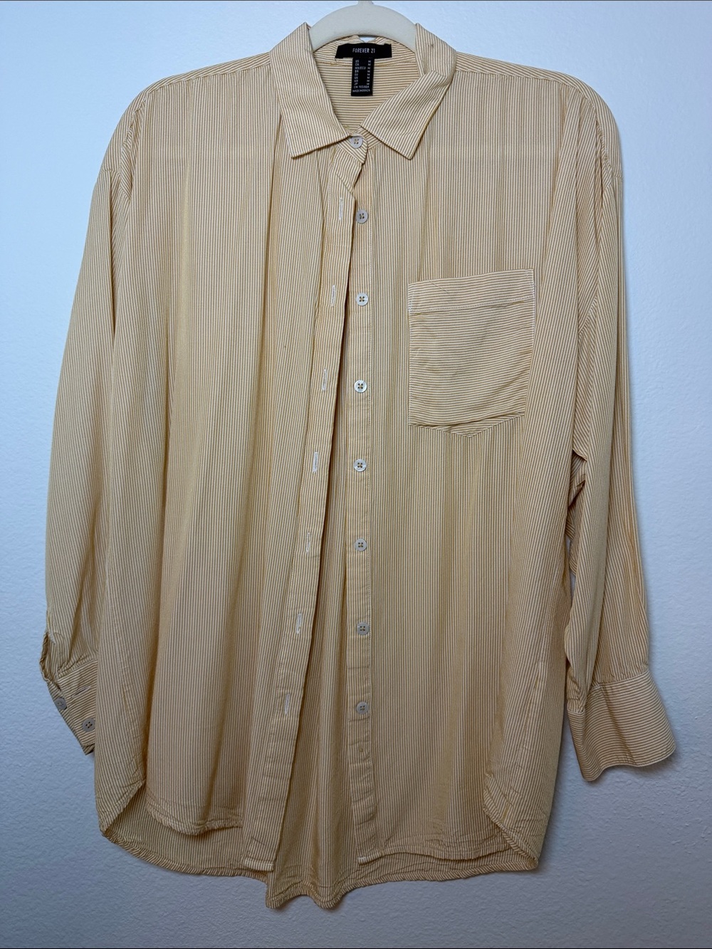 Forever 21 Pale Yellow Fine-Stripe Button-Up Blouse